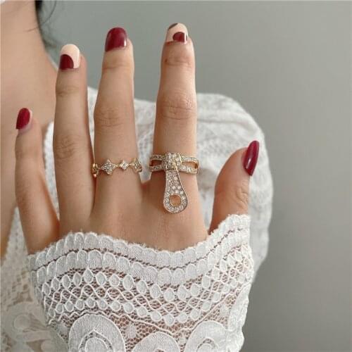 New Design Zircon Zipper Opening Adjustable Rings for Women Girls Fashion Temperament Ins Luxury Index Finger Ring Jewelry Gifts