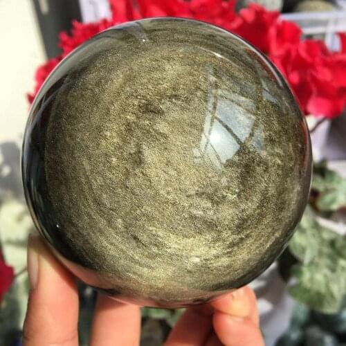 Beautiful natural gold obsidian crystal ball natural crystal reiki healing 70-75MM