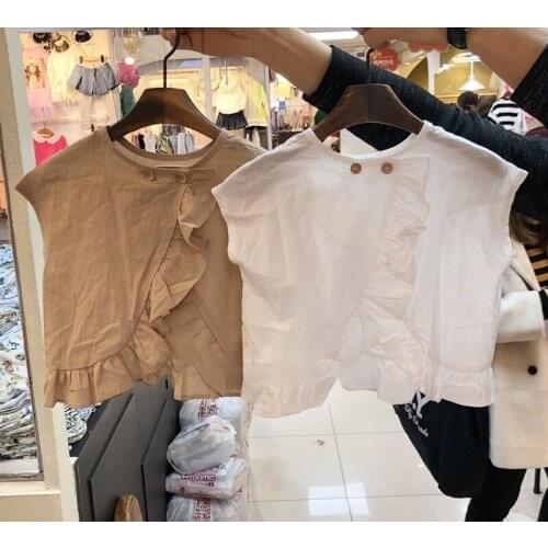 Summer Toddler Girls T-shirts Fashion Korean Ruffled Sleeveless Tops For Girl Kids Clothing 2 3 4 5 6 Years Baby Girls Tshirts