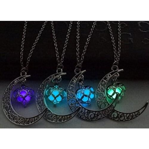 Moon Glowing Necklace For Women Glow In The Dark Hollow Luminous Pendant Necklace Charm Party Jewelry Halloween Gifts