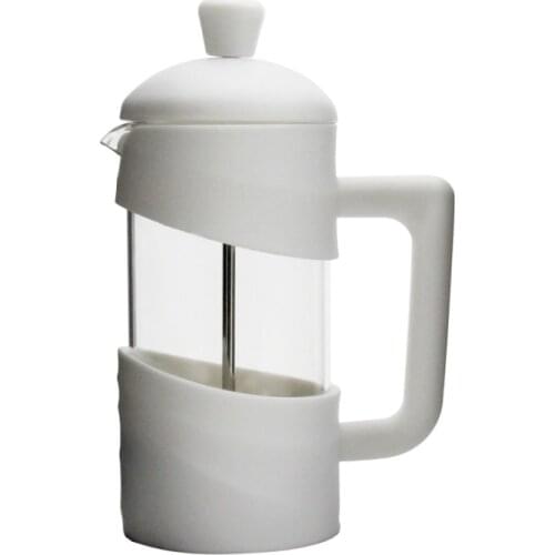 Mini White French Press Coffee Herbal Tea Maker for 350ml Borosilicate Glass Durable Stainless Steel Thickened Heat Resistant