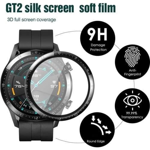 2Pcs 5D Full Cover Soft Flexible Protective Film For Huawei Watch GT2 42mm GT2 46mm Smart watch Screen Protector Not Glass