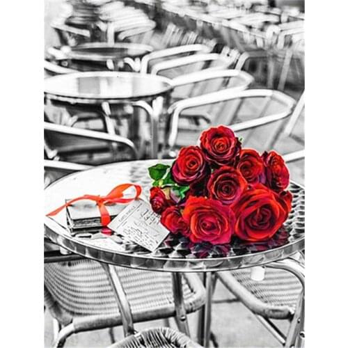 Red Umbrella Rose Flower DIY 11CT Cross Stitch Embroidery Kits Needlework Craft Set Printed Canvas Cotton Thread Home Room