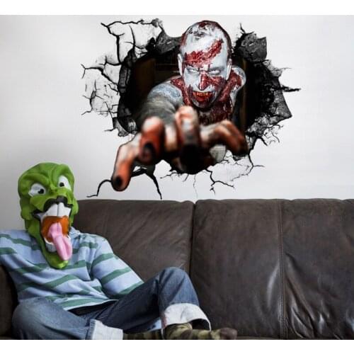 Happy Halloween Wall Stickers 3D Zombie Horror Halloween Decorations for Home Party Window Wall Door Decals Haunted House Prop