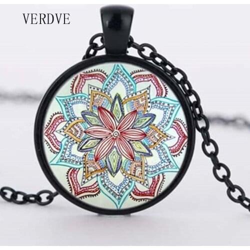New Crystal Jewelry Necklace Mandala Floral Pendant and Necklace Henna Yaga Necklace Symbol Om Buddhist Zen