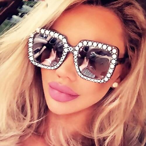 Women Diamond Glasses Large Frame Sunglasses Women Vintage Square Sun Glasses Men Colorful Ocean Lens Eyeglasses Lunette Gafas