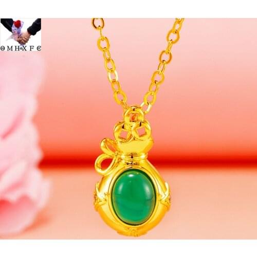 OMHXFC Wholesale PN576 European Fashion Woman Girl Party Birthday Wedding Gift Fortune Bag AAA Zircon 24KT Gold Pendant Charm