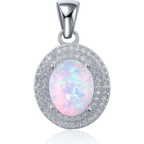 Two Halo Pave CZ 2.0ct Oval White Natural Opal Pendant Necklace 925 Silver/opal silver pendant/opal stone price natural