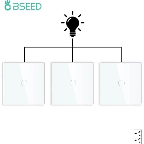 Bseed 1 Gang 3 Way Stair Switch EU Russia Light Touch Switches 2 Colors Crystal Glass Panel Home Improvement