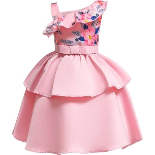 One Shoulder Printed Flower Princess Dress Kids For Girls Dresses Evening Formal Girls Clothes Elegent Gown Vestido Infantil