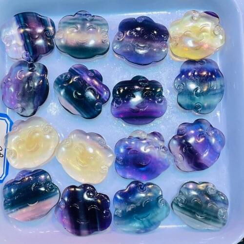 Natural Fluorite Carving Smiley Face Cloud Decoration