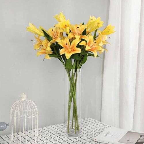 DIY 3 Heads Real Touch Artificial Lily Flores Wedding Bridal Fake Flowers Bouquet Plants White Lily Home Party Decor For Display