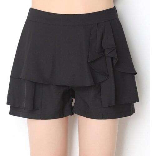 Chiffon Shorts Summer Womens Loose Female High Waist Bohemian Ruffles Casual Shorts Skirts Candy Color Wide Leg Trousers S-4XL