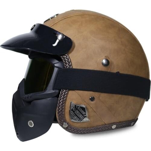 HOT sale Open Face Half PU Leather Helmet Moto Motorcycle Helmets vintage Motorbike Headgear Casque Casco For helmet