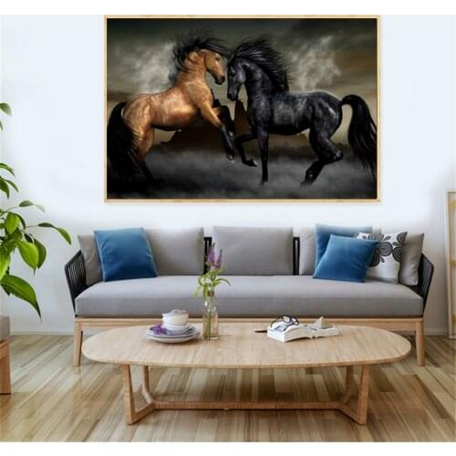 Modern Minimalist One Piece Poster Couple Black White Horse Painting Canvas Prints Wall Pictures for Living Room Decoration