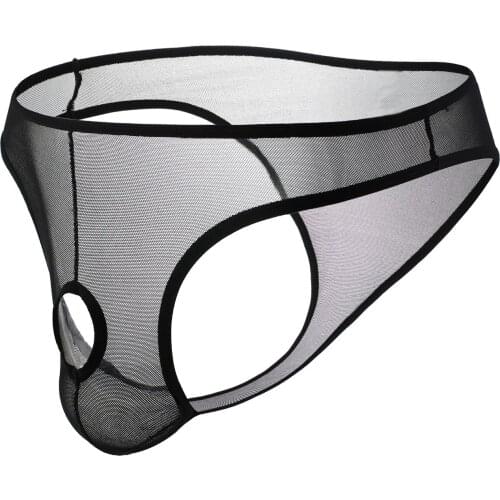 T-back Perspective Sissy Men Thong With Beads Open Crotch Hole Pouch Briefs Panties With A Hole Unique Style Men Breathable Sexy