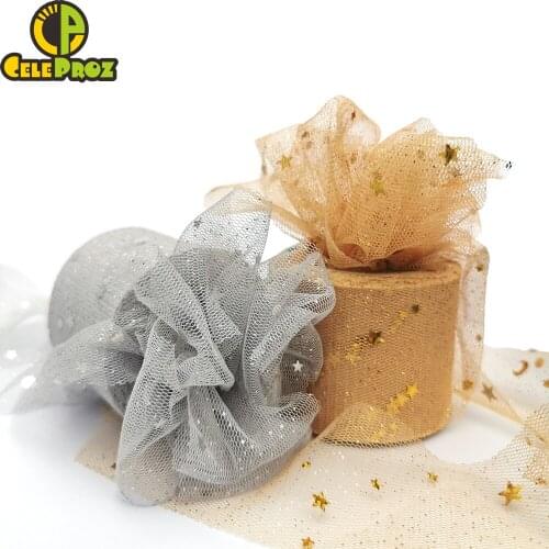 6cm Star Moon Tulle Confetti Sequin Ribbon Soft Sheer Organza Mesh DIY Girls Hairbow Crafts Sewing Fabric Accessoires Supplies