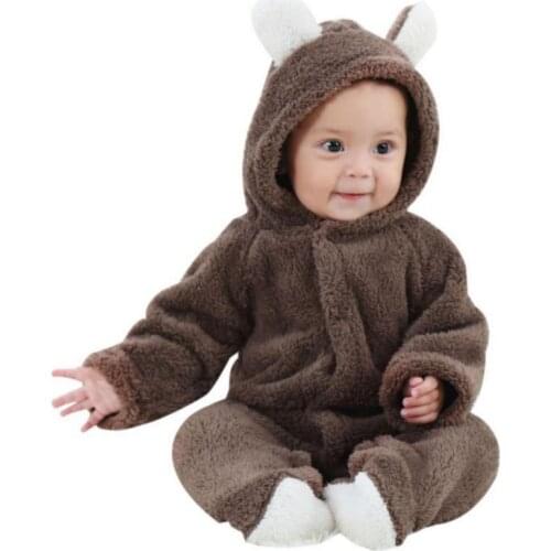 Winter Baby Clothes Flannel Infant Boy Clothing Cartoon Animal Bear Ear Romper Jumpsuit Warm Newborn Kid Casual Toddler Costume