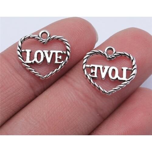 WYSIWYG 20pcs 14x15mm Antique Silver Color Love Heart Charms Pendant For Jewelry Making DIY Jewelry Findings