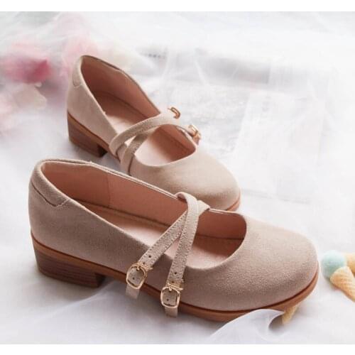 Lolita Flats Shoes For Women Mary Janes Lolita Cute Anime Summer Casual Dresses Shoes Japanese Mori Girl Kawaii Genuine Leather