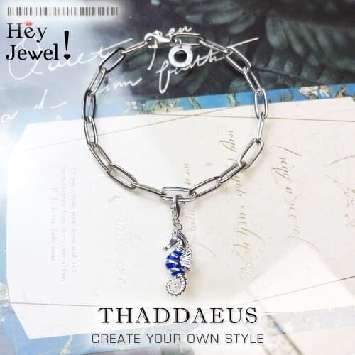 Blue Seahorse Charm Bracelets,2020 Summer Brand New Stylish Animal Gift for Women,Europe 925 Sterling Silver Fashion Jewelry
