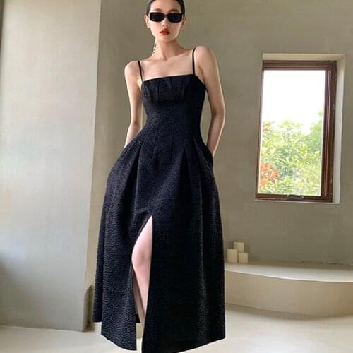 Korean Office Lady 2021 Summer Elegant Black Dress Women Sleeveless Slim Strap Dress Evening Party for Females One Piece Dress
