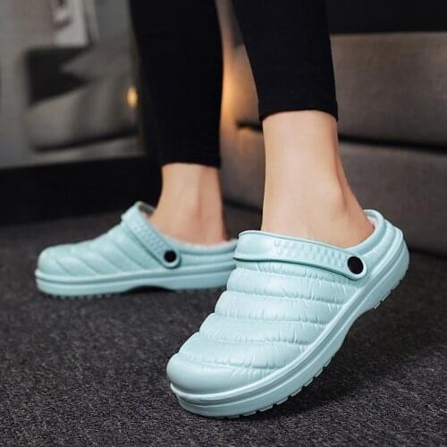 2020 Winter Womens Garden Clogs Indoor Fur Warm Slippers Sandals Shoes Women New Fashion Footwear Flip Flops Women Mule Slides
