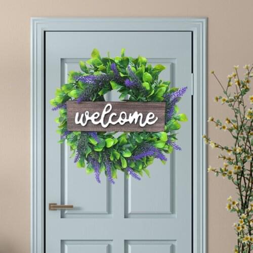 Welcome Sign Front Door Lavender Wreath Artificial Eucalyptus Garland Wedding Spring Summer Fall In/Outdoor Wall Farmhouse Decor