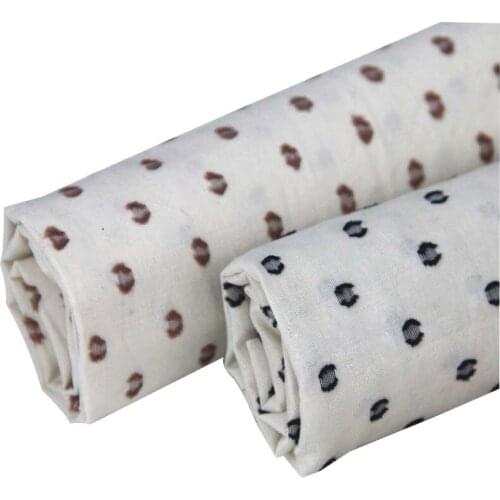 100% Cotton Cutting Motif WHITE Brown Black Dots Fabric Thin for DIY Handwork Doll Summer Apparel Dress Skirt Blouse Craft Quilt