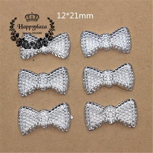 100pcs Cute Acrylic Rhiesntone Clear White Bow Tie Flatback Cabochon Charm DIY Craft Decoration,12*21mm