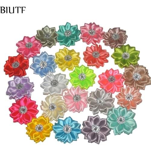 120pcs/lot 3.5cm mini satin ribbon multilayers flowers Girls Hair Accessories free shipping 36 color for choose TH63