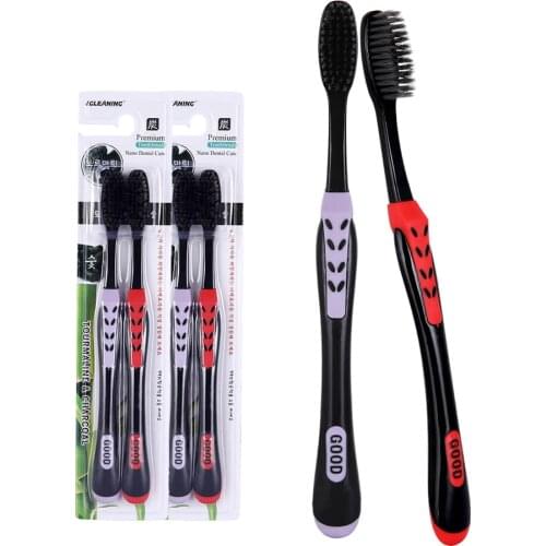 4pcs Toothbrush Black Double Ultra Soft bamboo charcoal Toothbrushes Dental Nano-antibacterial soft Tooth Brush for Adults