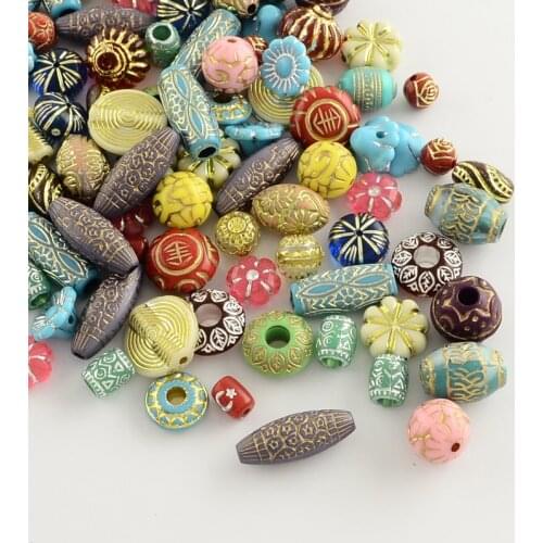 500g Plated Acrylic Beads Metal Enlaced For DIY Jewelry Making Necklaces Bracelets Handicrafts Mixed Color Mixed Antique Style