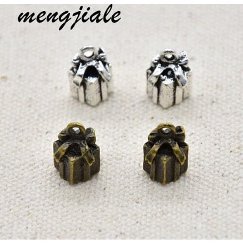 8PCS Wholesale Vintage Metal Christmas Birthday Gift Box Charms Pendants For Jewelry Making DIY Handmade