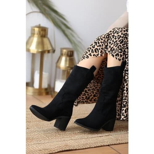 A5147-20Siyah Suede Pink Potin Black Suede Women boots A5147-20