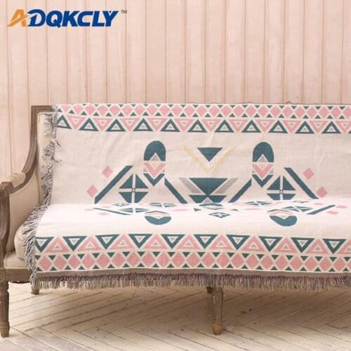 ADQKCLY Geometric Bohemia Sofa Cover 100% Cotton Double Side All-inclusive Sofa Towel for Two/Three Seaters Couch Cover 3 Sizes