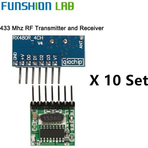 QIACHIP 10 Set 433Mhz Wireless Receiver Transmitter Remote Control Learning Code 1527 Decoder Module 4 CH output Learning Button