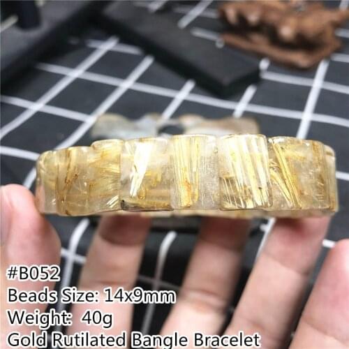14mm Natural Gold Rutilated Quartz Bracelet Jewelry For Women Men Brazil Beads Wealth Titanium Gemstone Stretch Bangle AAAAA