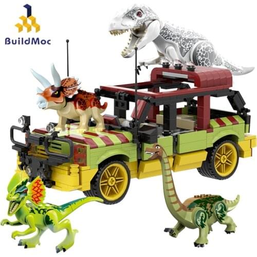 Buildmoc Jurassic-Dinosaur-Park Figures City Explorer Car Truck Touring Off Road Car Racer Building Blocks Education Toy for Kid