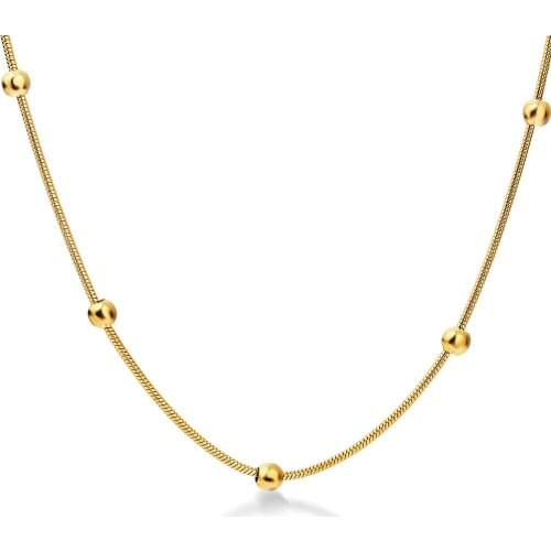 100% Stainless Steel Gold Color Round Ball Pendant Necklace Link Chain Fashion Jewelry For Women Men