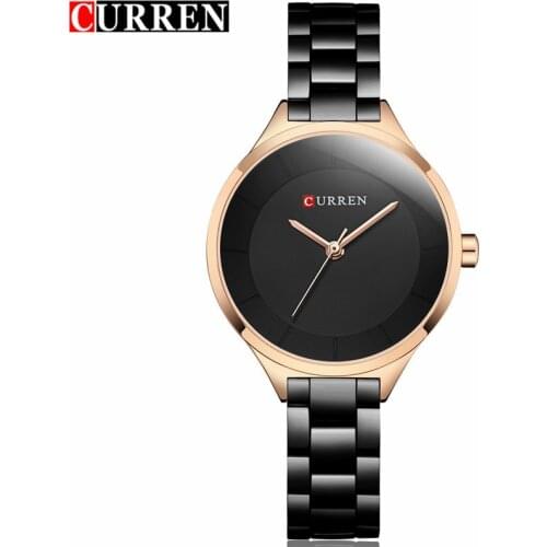 Curren Womens Watches Luxury Gold Jewelry Full Black Dress Steel Ladies Quartz Watch Fashion Stylish Watch