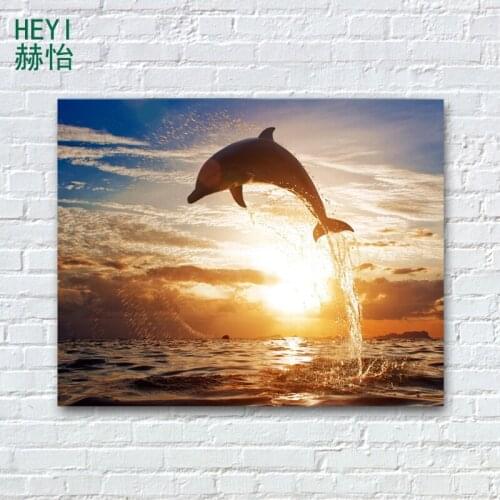 Dolphin Sunset Seascape Canvas Modern Painting Wall Art Canvas Painting Bedroom Wall Picture Home Decoration Canvas Prints X9