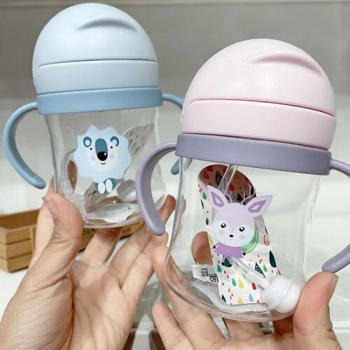250ML Cartoon Pattern Outdoor Child Drinking Bottle with Straw Baby Feeding Cup for Kids Training Portable Handle Water Bottle