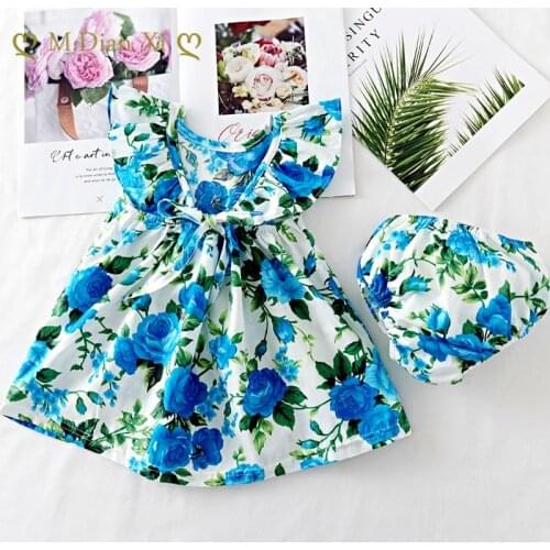 Baby Dress Lovely Summer Infant Baby Girl Ruffle Floral Dress Sundress Briefs Outfits Minnie Dress + Brief PP Pants Clothes Set