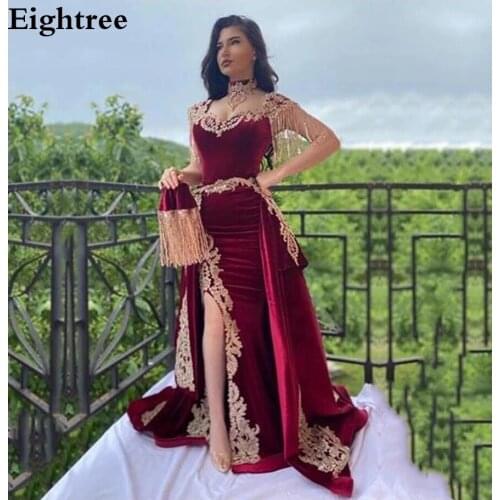Royal Red Arabic Muslim Long Evening Dresses Sleeveless Caftan V Neck Cloak Lace Appliques Morocco Party Night Gowns