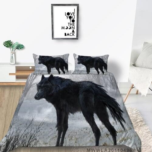 King Size Bed Set Black Wolf Creative 3D Cartoon Duvet Cover Set Queen Twin Full Single Double Bedding Set Misty Forest