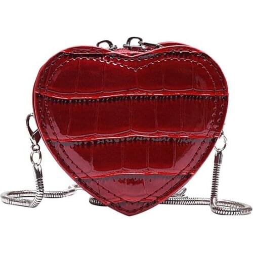 Crocodile Pattern Heart Mini Crossbody Bags for Women Girls Shoulder Handbags and Purses Patent Faux Leather Bag Valentine Gift