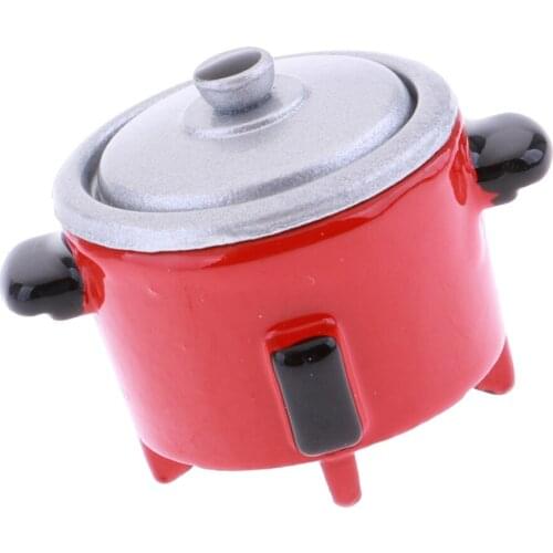 1/12 Dollhouse Miniature Exquisite Metal Electric Cooker Rice Cooker Cookware Kitchen Appliances Accessories - Red
