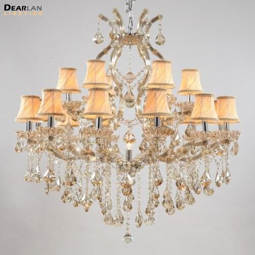 Chandelier Light 18 Arms Clear Crystal Hanging Lamp Crystal Chandeliers Lustre for Foyer Maria Theresa Light Fixture with shade