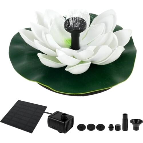 Mini Solar Water Fountain Artificial Flower Lifelike Water Lily Micro Landscape for Wedding Pond Garden Decor Powered Fountain